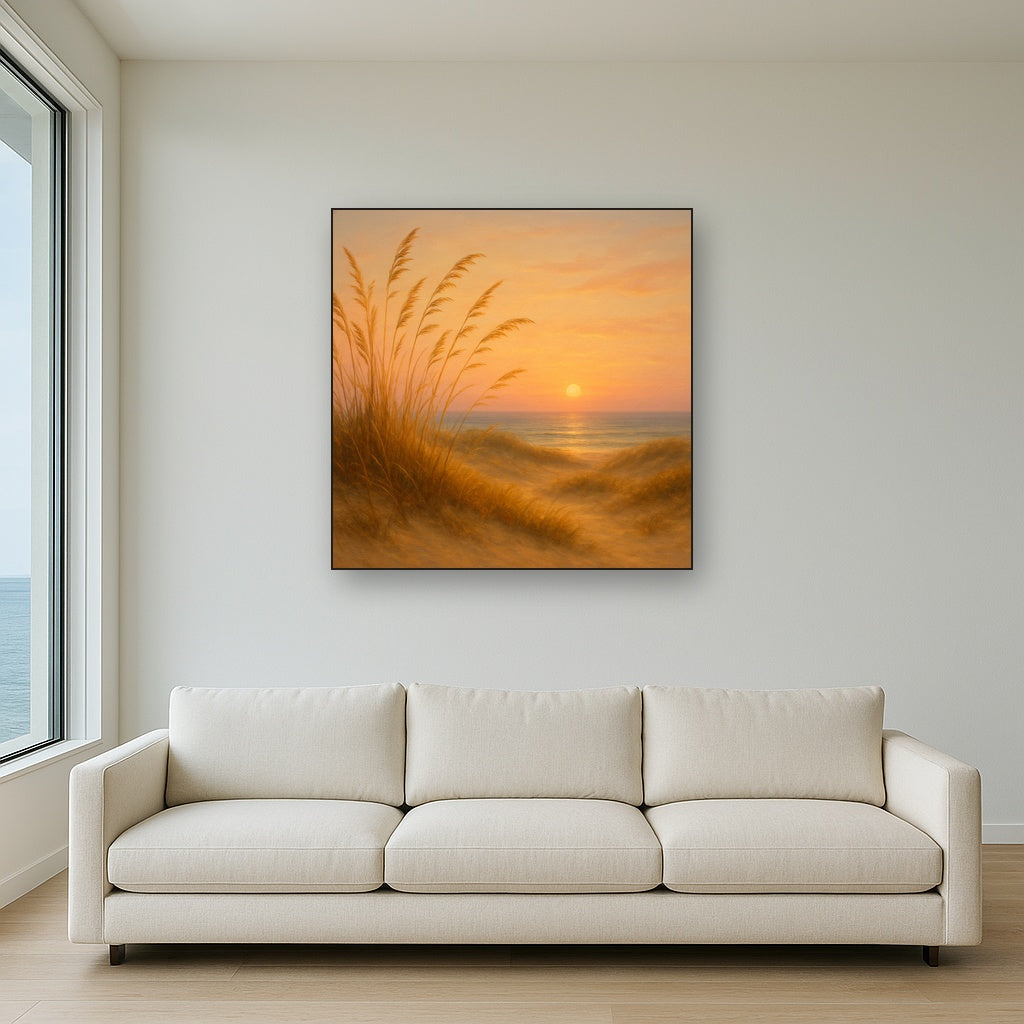 Sea Oats on Rolling Coastal Dunes at Sunset No. 12 Oil Painting - View 2