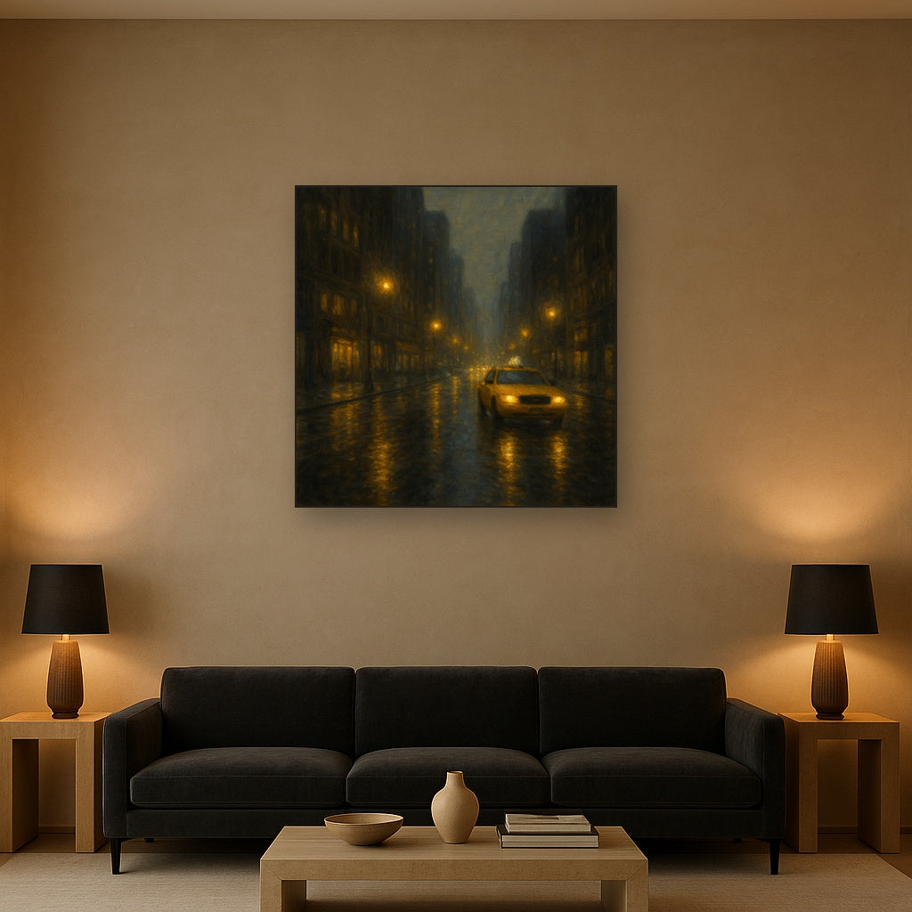 Rain-Drenched Manhattan Avenue Lights No. 27 Oil Painting - View 2