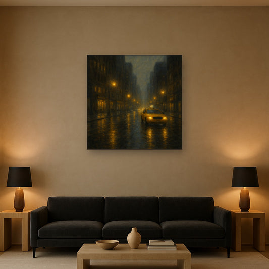Rain-Drenched Manhattan Avenue Lights No. 27 Oil Painting - View 2