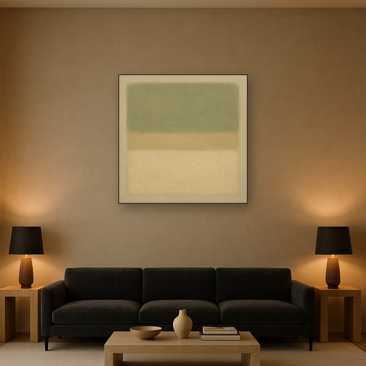 Sage Olive & Pale Sandstone Minimalist Harmony No. 27 Oil Painting - View 2