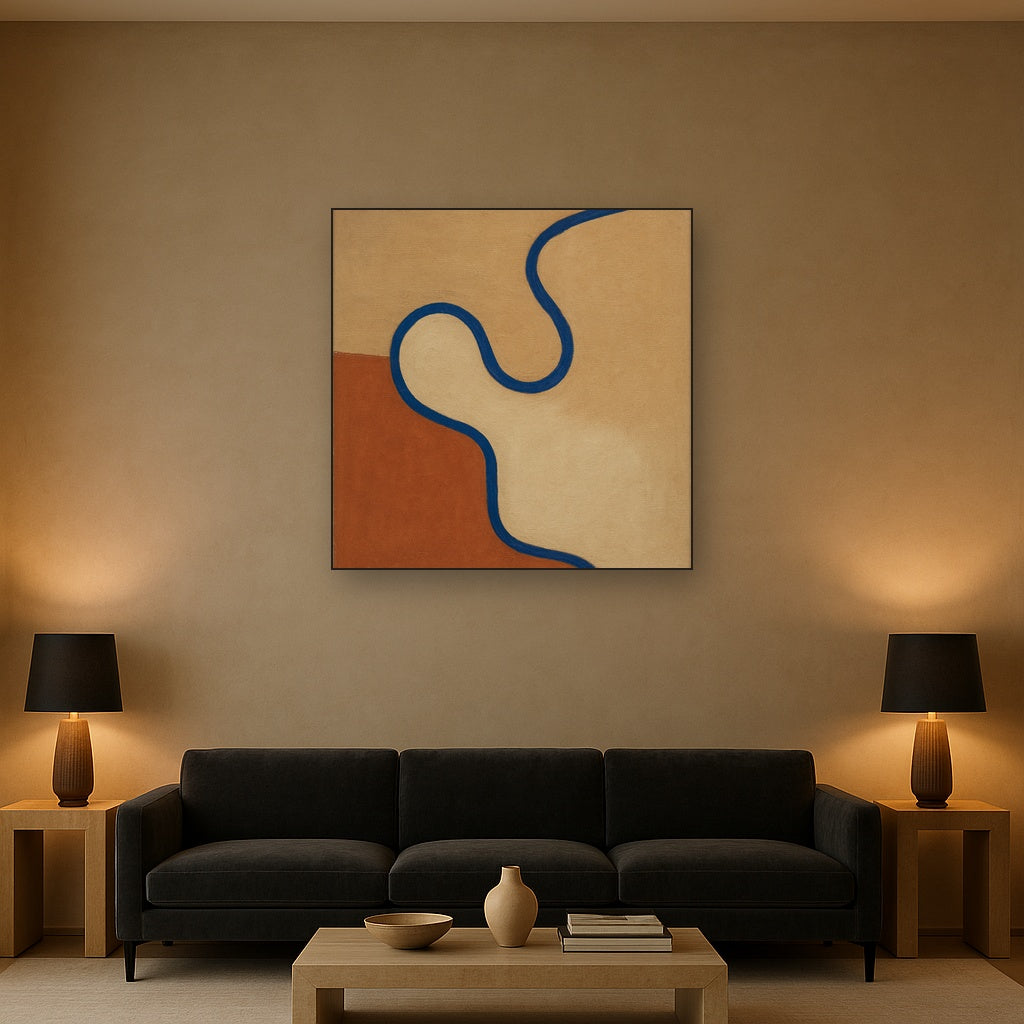 Cobalt Blue & Pale Oat Contour No. 8 - Modern Fine Art Oil Painting - View 2