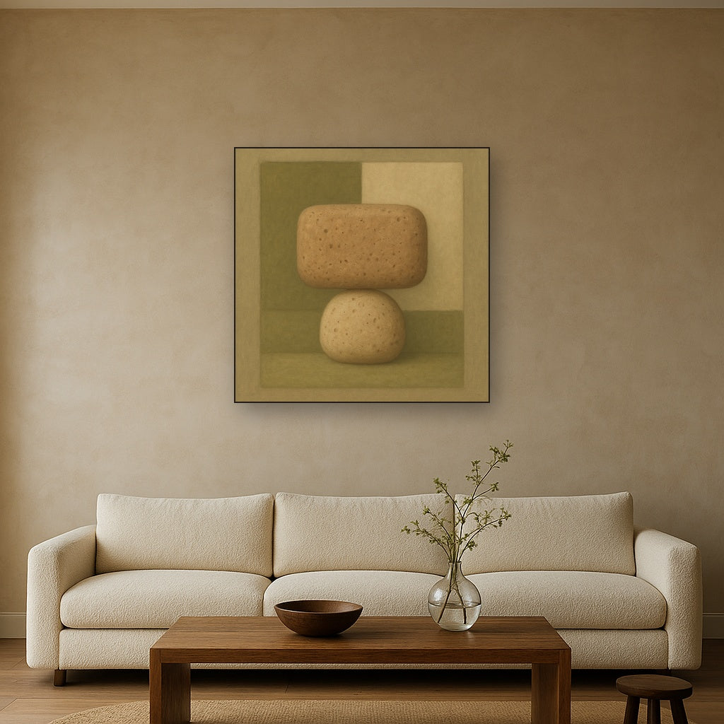 Muted Olive & Sandstone Geometric Balance No. 4 Oil Painting - View 2