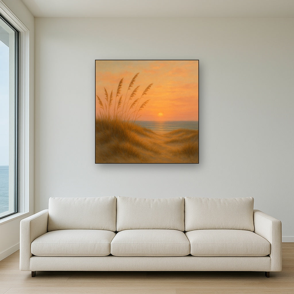 Sea Oats on Rolling Coastal Dunes at Sunset No. 15 Oil Painting - View 2