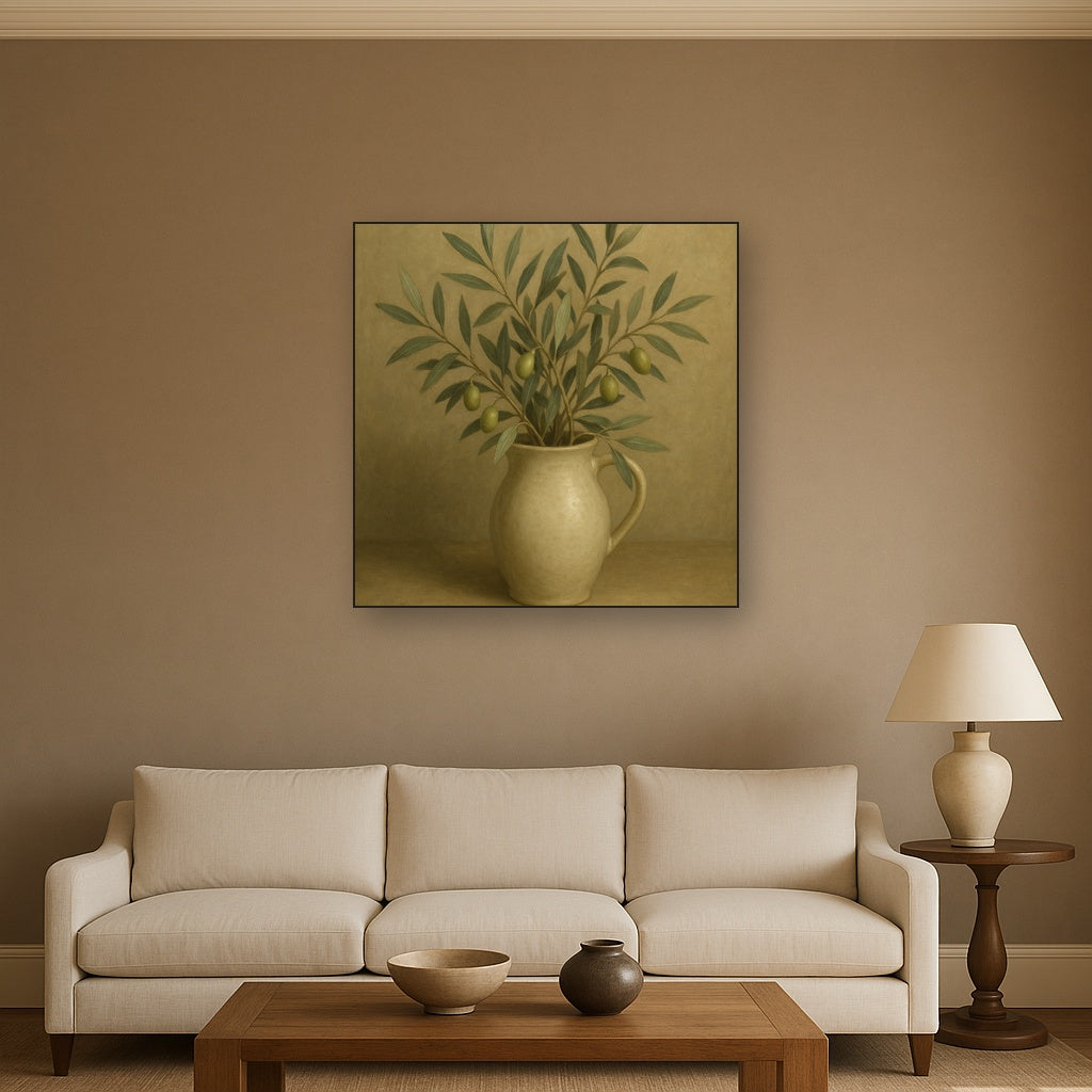 Wild Olive Sprigs in Stoneware Pitcher No. 5 Oil Painting - View 2
