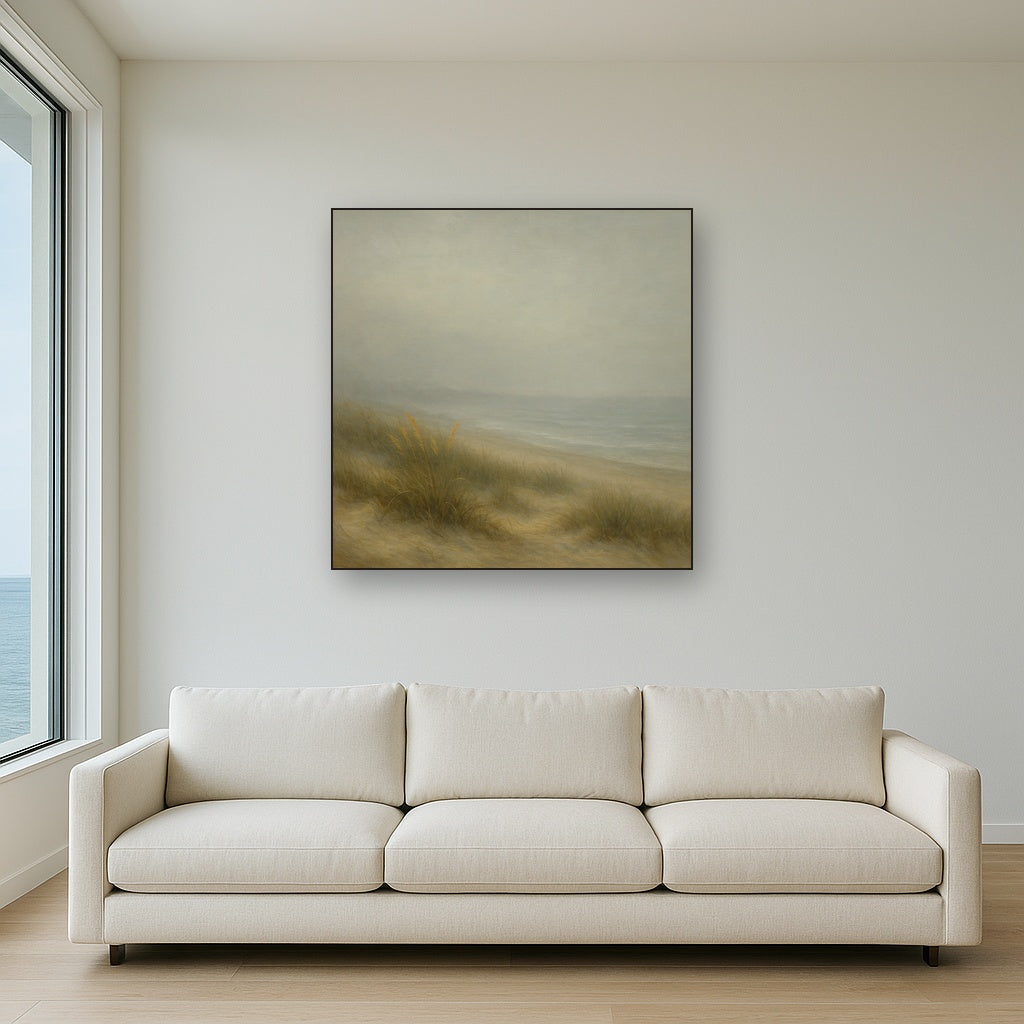 Ethereal Coastal Sea Fog over Silent Dunes No. 3 Fine Art Oil Painting - View 2