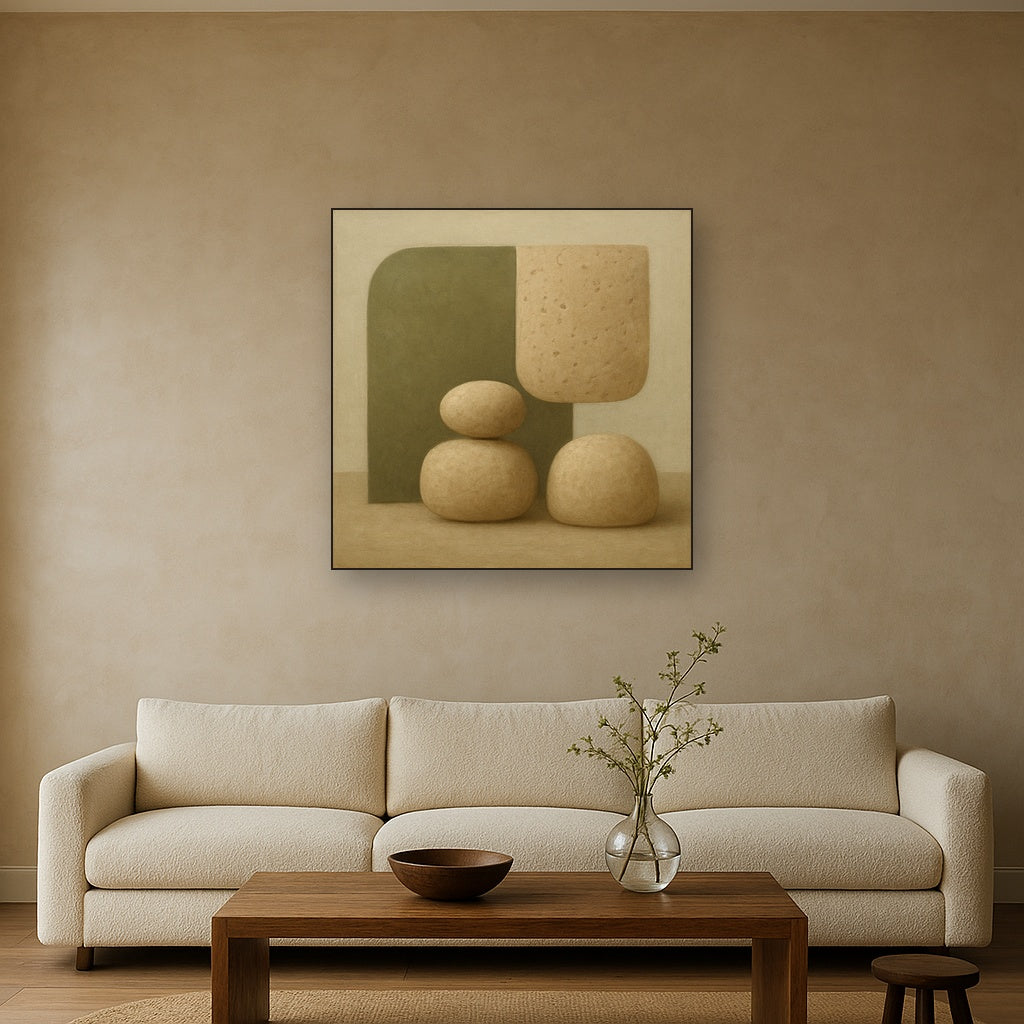 Muted Olive & Sandstone Geometric Balance No. 24 Oil Painting - View 2