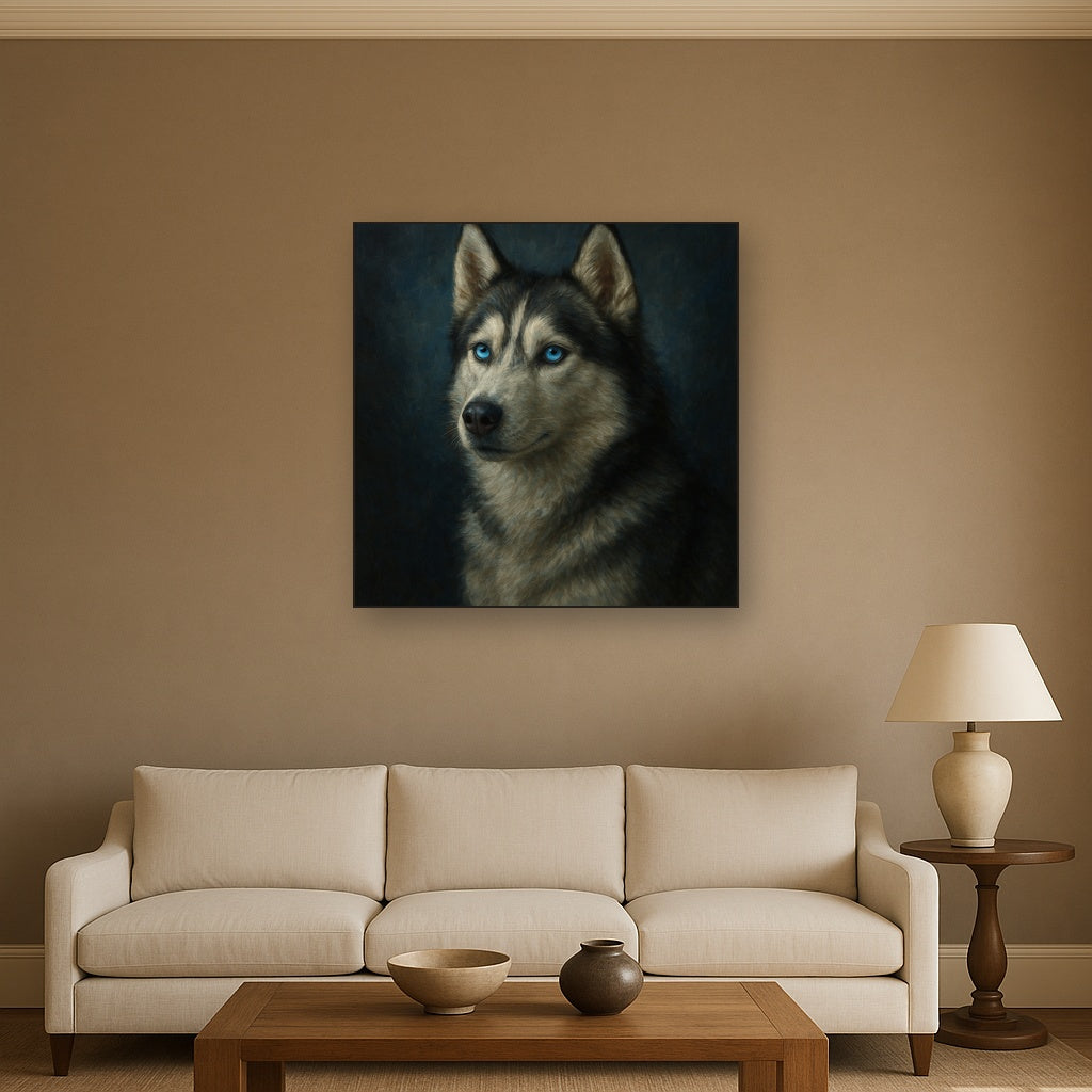 Siberian Husky with Luminous Ice Blue Eyes No. 9 Fine Art Oil Painting - View 2