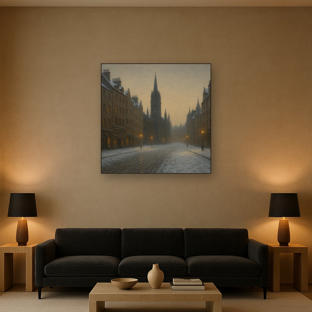 Edinburgh Old Town Royal Mile in Snow No. 11 Oil Painting - View 2