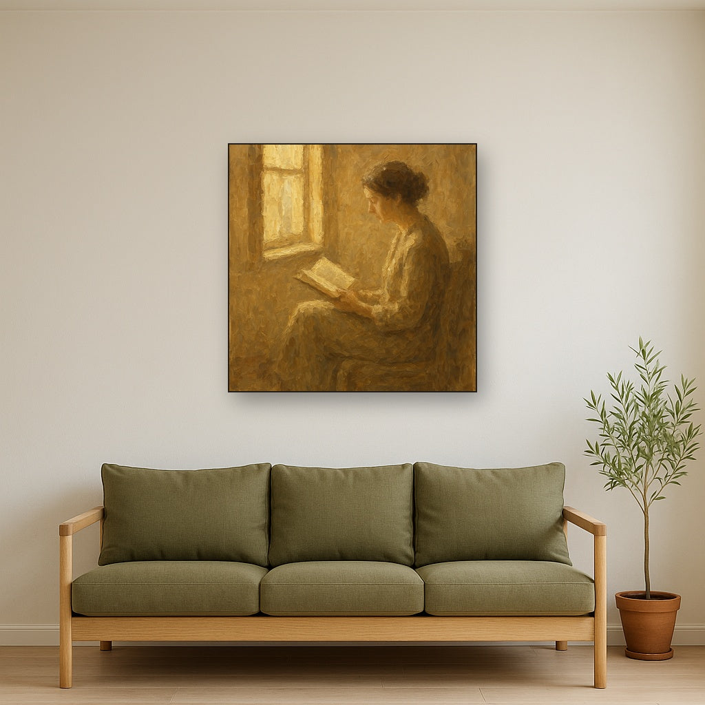 Quiet Reading Figure Figurative Oil Painting - Styled in Modern Living Room