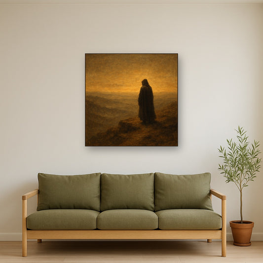 Solitary Wanderer Horizon Figurative Oil Painting - Styled in Modern Living Room