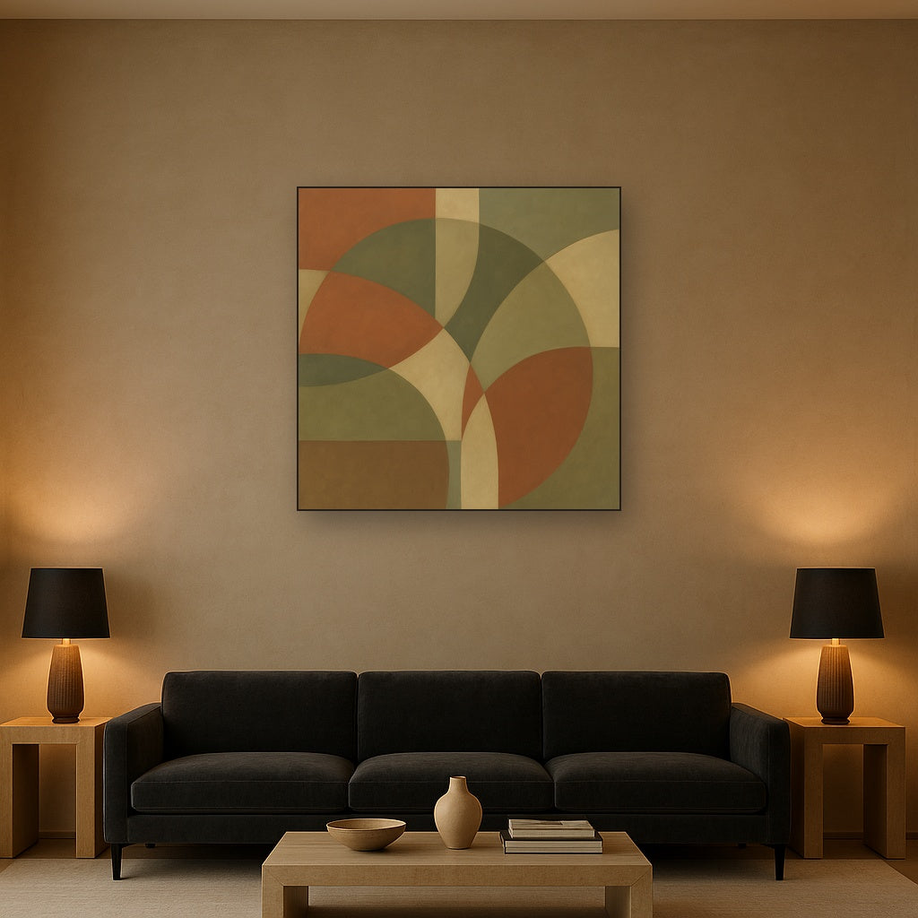 Intersecting Curved Forms in Olive & Rust No. 18 Oil Painting - View 2