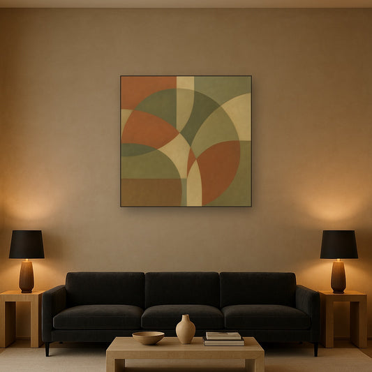 Intersecting Curved Forms in Olive & Rust No. 18 Oil Painting - View 2