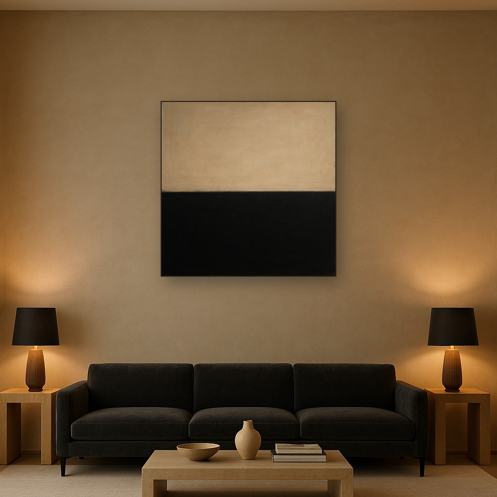 Onyx & Warm Biscuit Horizon No. 9 - Modern Fine Art Oil Painting - View 2