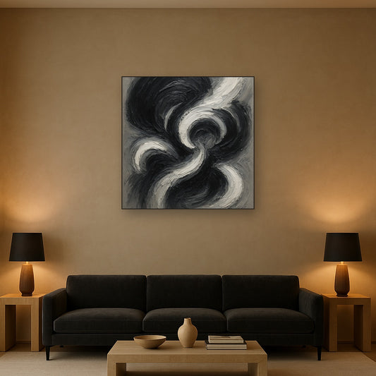 Kinetic Obsidian & Alabaster Abstract Oil Painting - View 2
