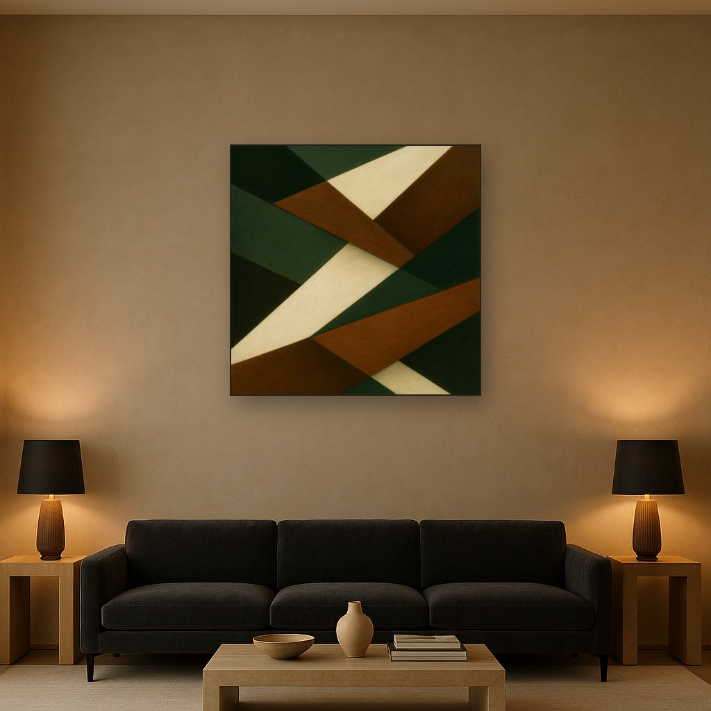 Kinetic Diagonal Planes in Forest & Alabaster No. 15 Fine Art Oil Painting - View 2