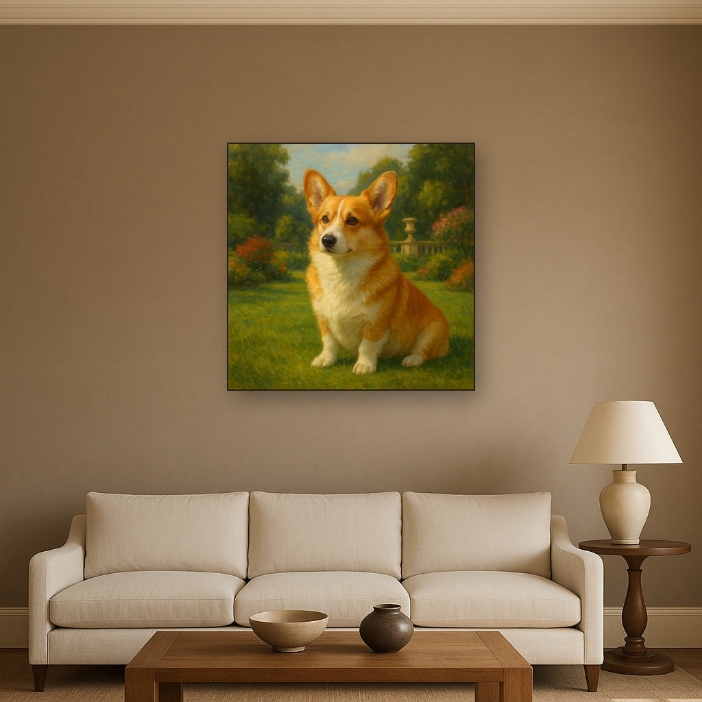 Pembroke Welsh Corgi in Royal English Garden No. 9 Fine Art Oil Painting - View 2