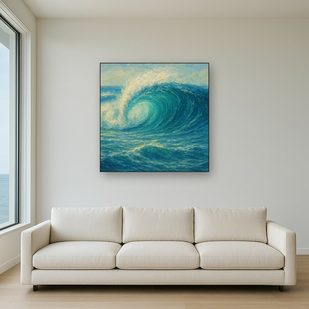 Surging Barrel Wave Coastal Oil Painting - View 2
