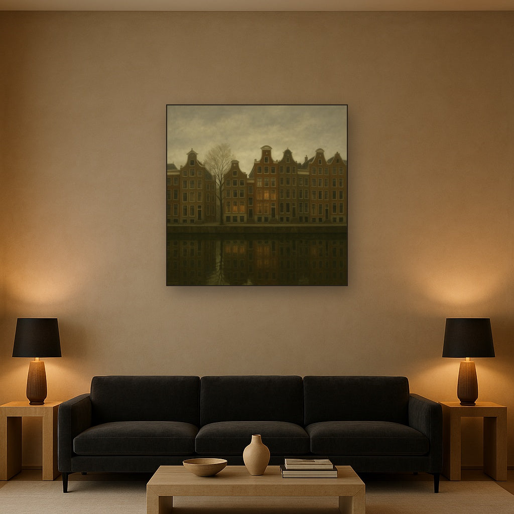 Amsterdam Canal Houses Under Overcast Sky No. 20 Oil Painting - View 2