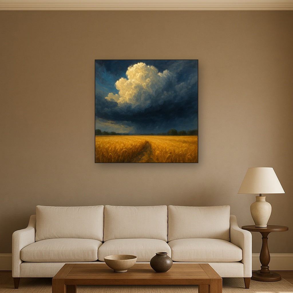 Harvest Wheatfield under Dramatic Thunderhead Sky No. 3 Fine Art Oil Painting - View 2