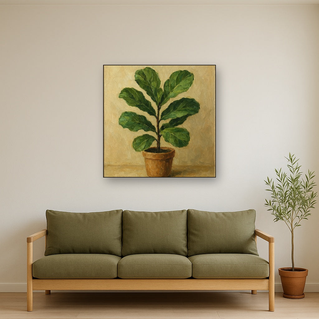 Minimalist Fiddle Leaf Fig Oil Painting - View 2