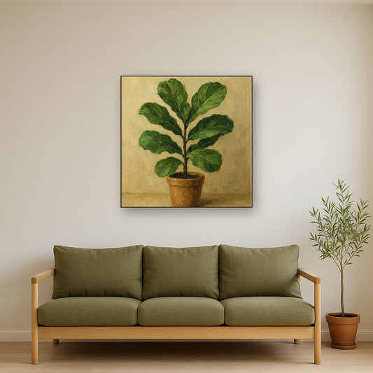 Minimalist Fiddle Leaf Fig Oil Painting - View 2