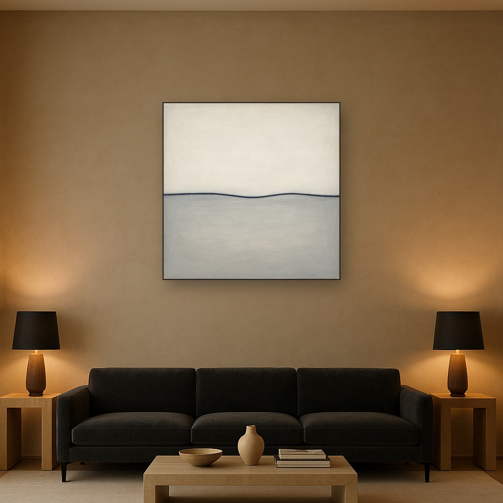 Minimalist Continuous Line Horizon in Deep Indigo No. 15 Fine Art Oil Painting - View 2