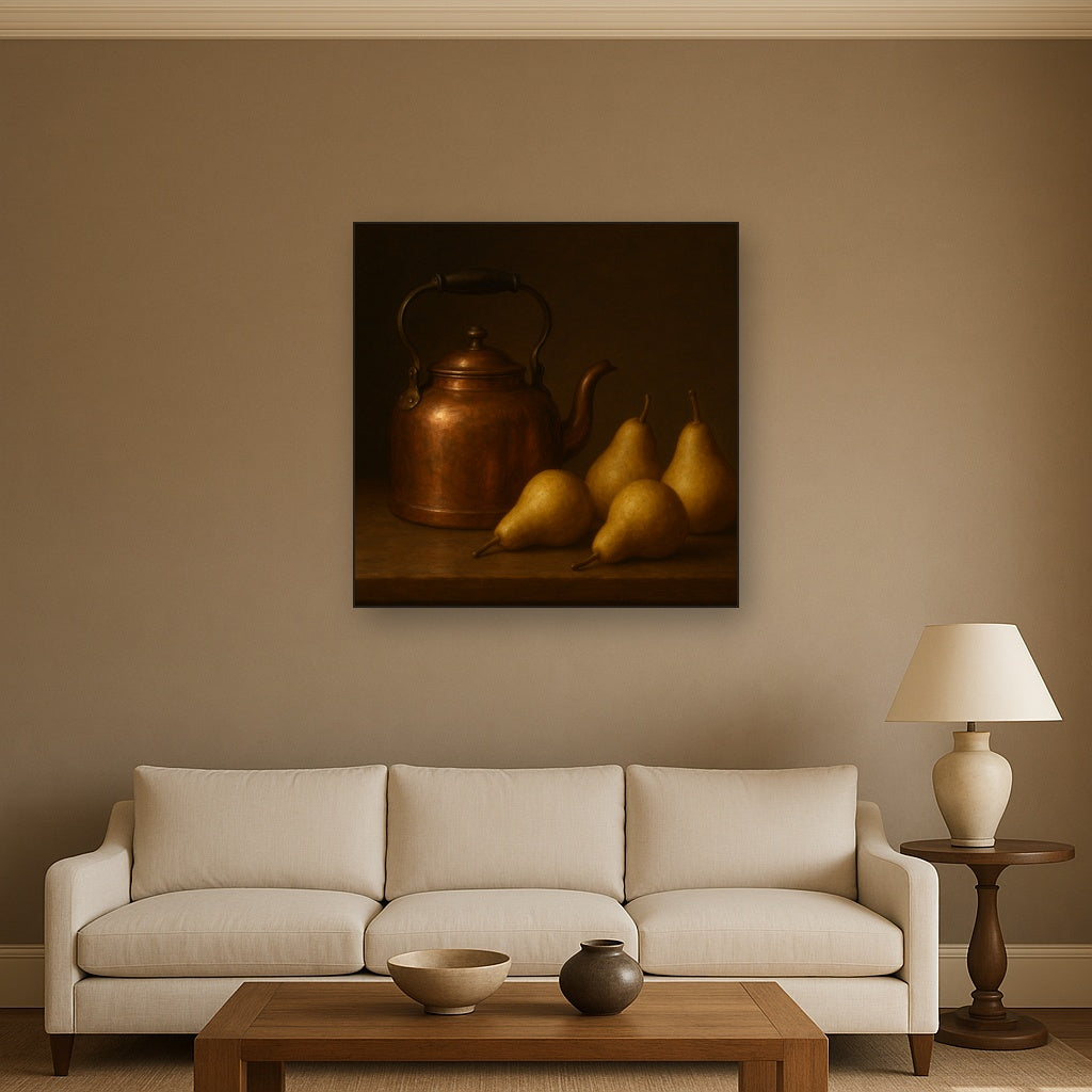 Antique Copper Kettle & Orchard Pears No. 4 Oil Painting - View 2