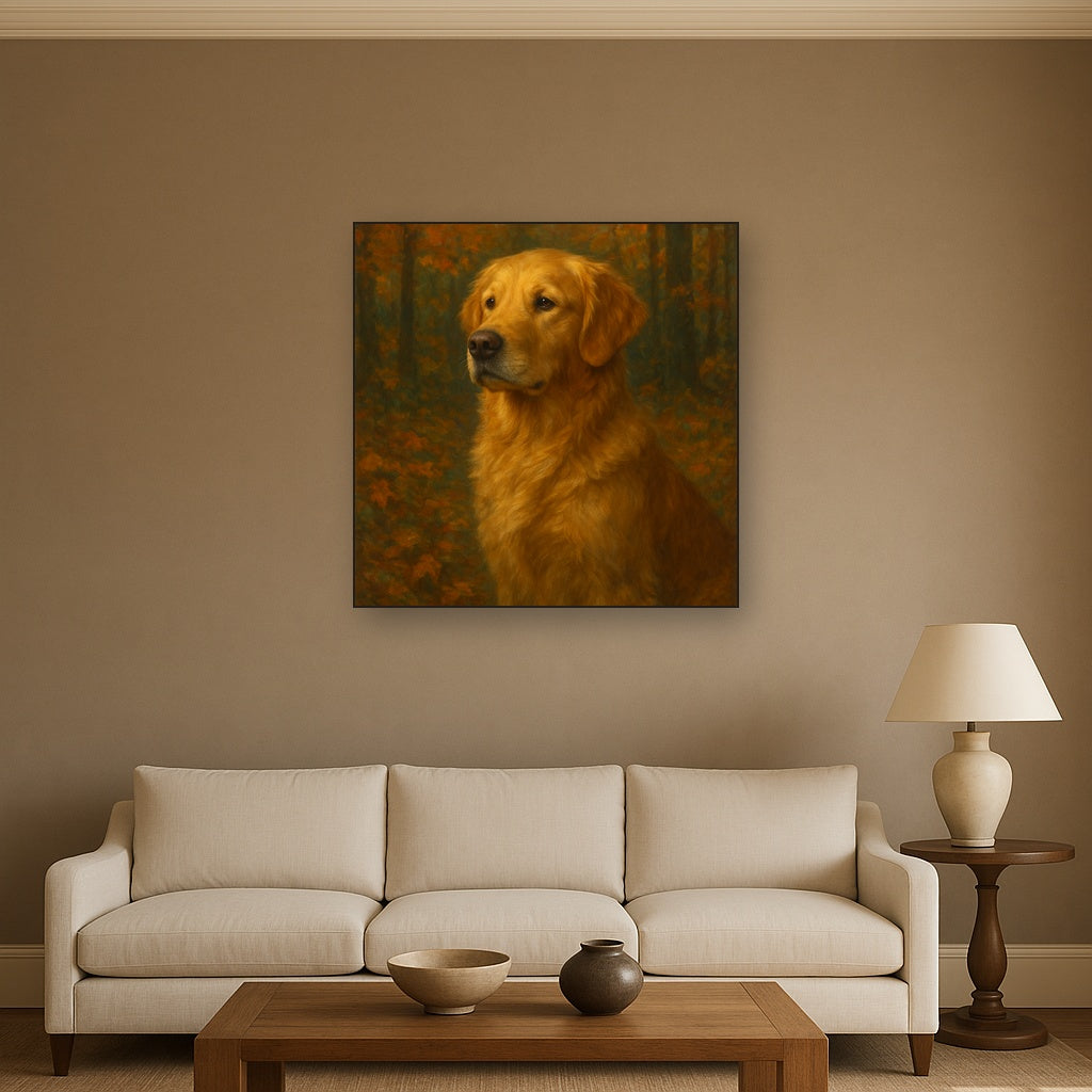 Noble Golden Retriever in Autumn Woods No. 2 Fine Art Oil Painting - View 2