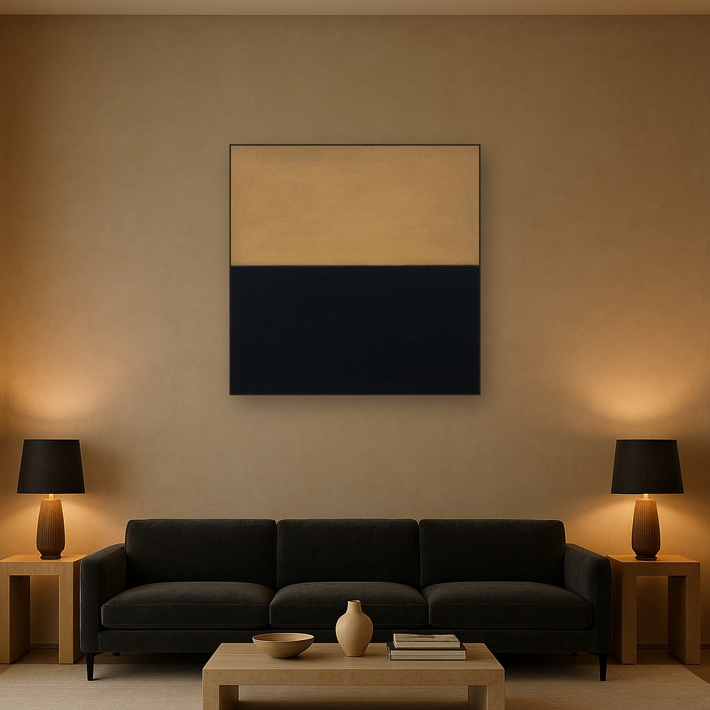 Onyx & Warm Biscuit Horizon No. 9 - Modern Fine Art Oil Painting - View 2