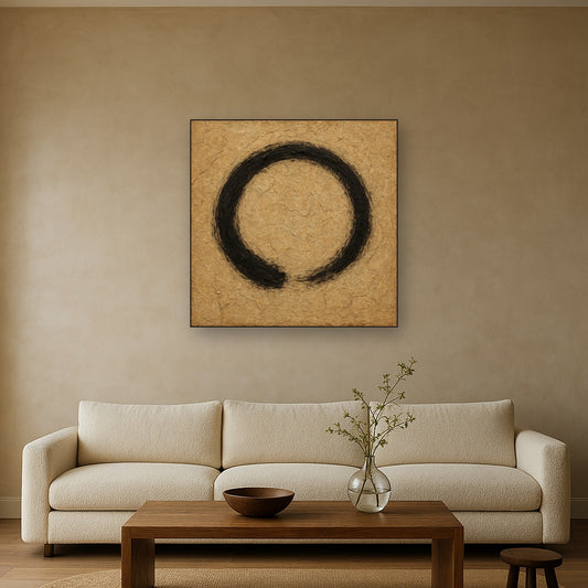 Zen Enso Circle Imperfection Oil Painting - Styled in Modern Living Room