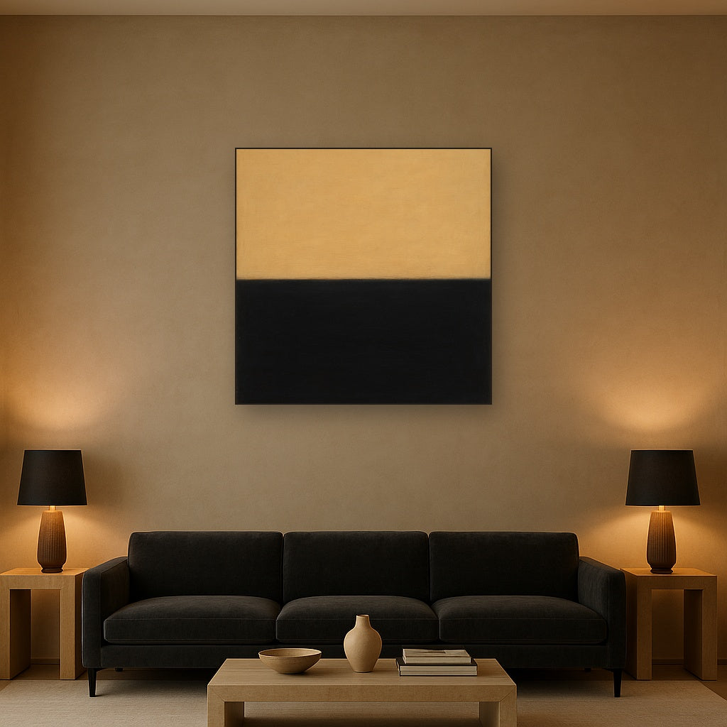 Onyx & Warm Biscuit Horizon No. 9 - Modern Fine Art Oil Painting - View 2