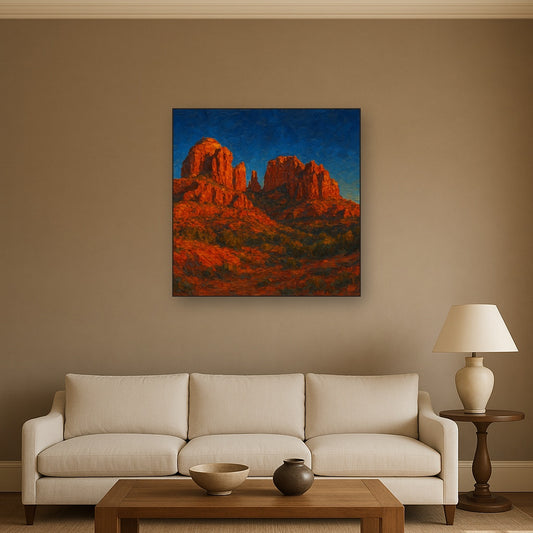 Sedona Red Rock Canyon Landscape Oil Painting - Styled in Modern Living Room