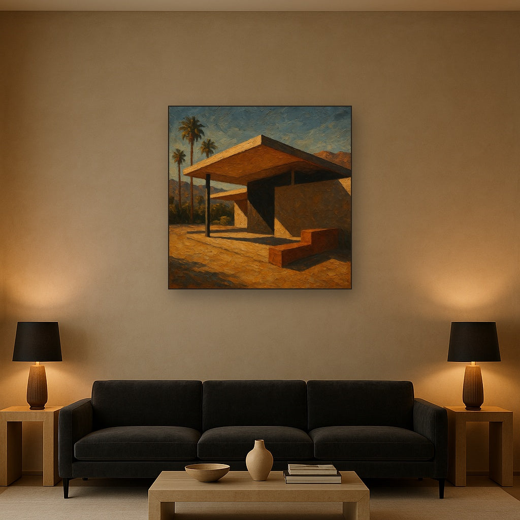 Palm Springs Modernist Pavilion Shadow No. 5 Oil Painting - Styled in Modern Living Room
