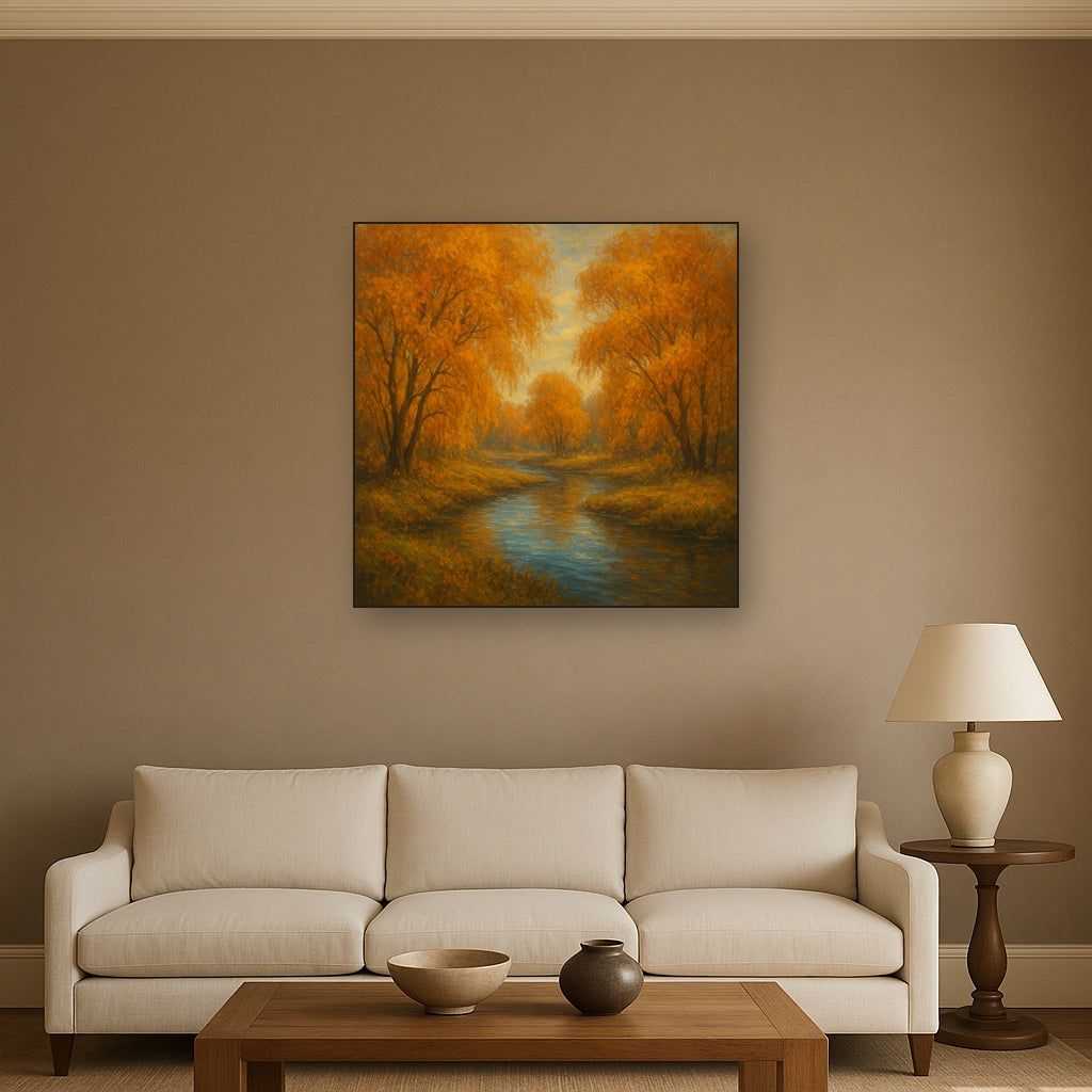 Tranquil River through Autumn Willow Woods No. 9 Fine Art Oil Painting - View 2