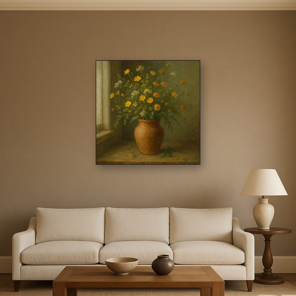 Vintage Meadow Wildflowers in Earthenware Jar No. 5 Fine Art Oil Painting - View 2