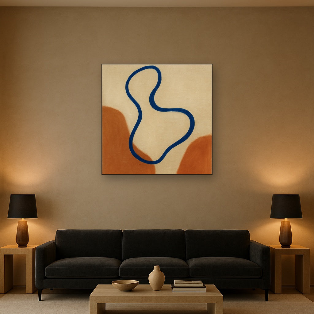 Cobalt Blue & Pale Oat Contour No. 8 - Modern Fine Art Oil Painting - View 2
