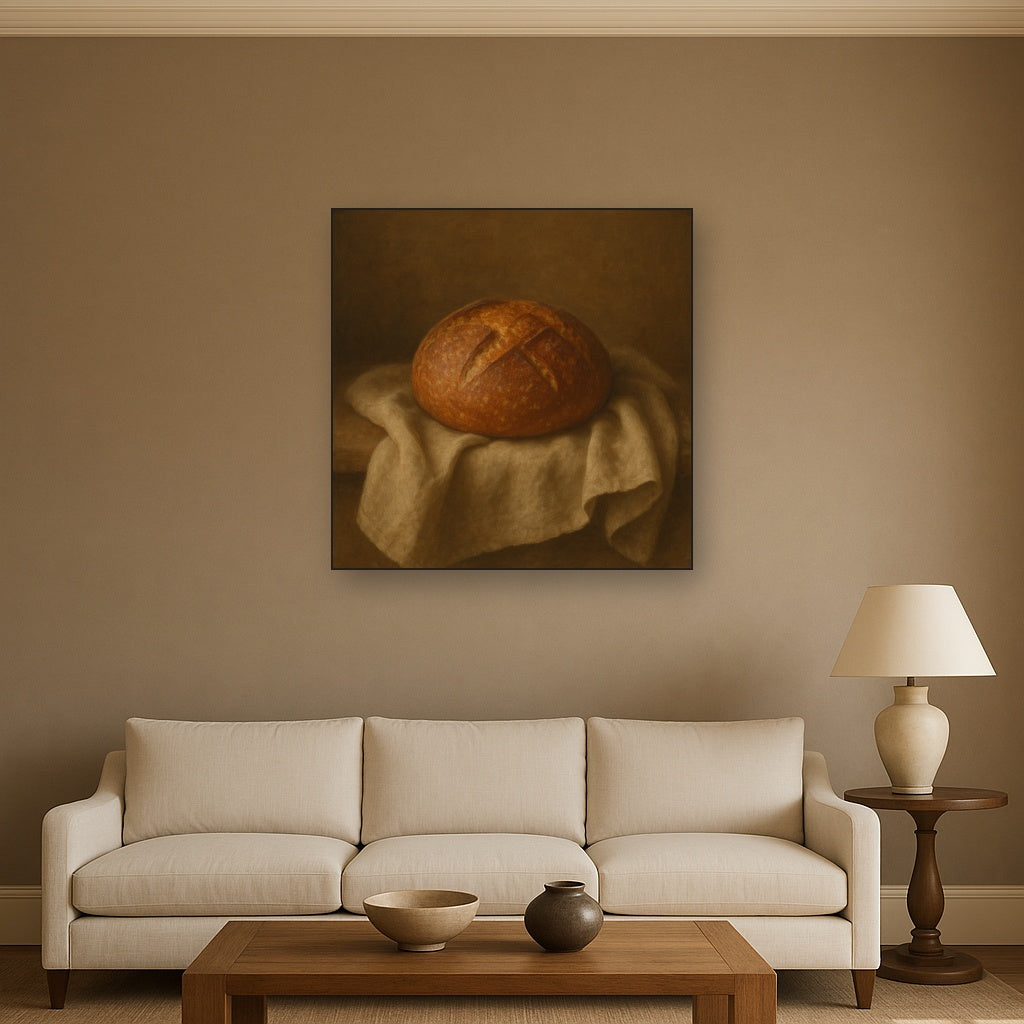 Artisan Sourdough Boule & Linen Drapery No. 4 Oil Painting - View 2