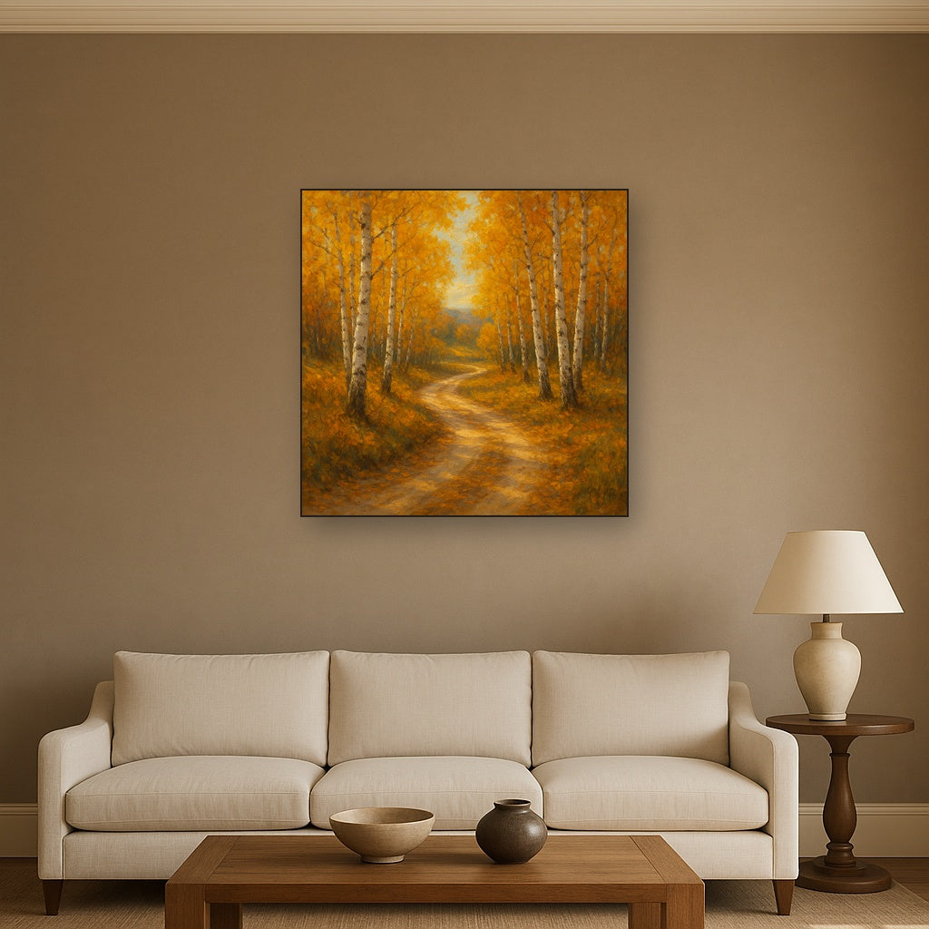 Winding Country Dirt Road through Birch Glade No. 3 Fine Art Oil Painting - View 2