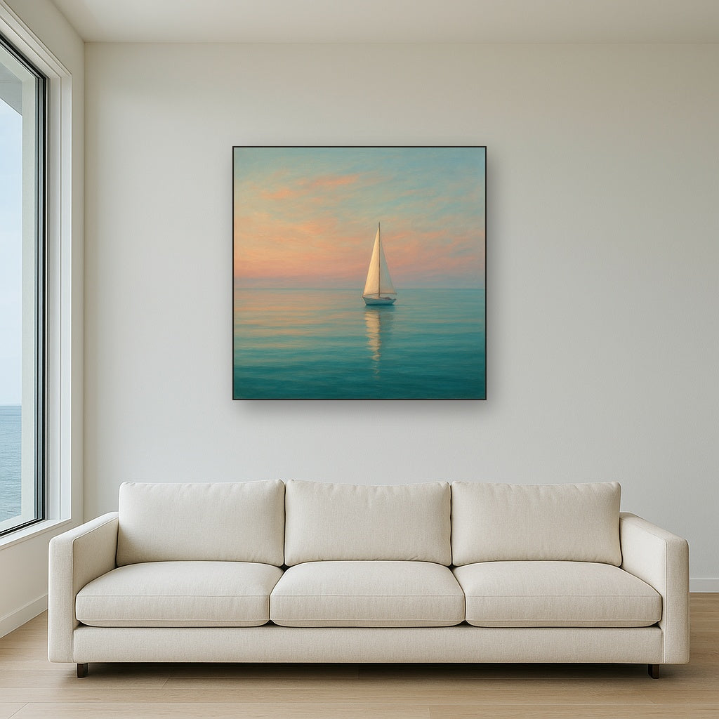 Solitary Sailboat on Vast Glass Horizon No. 9 Fine Art Oil Painting - View 2