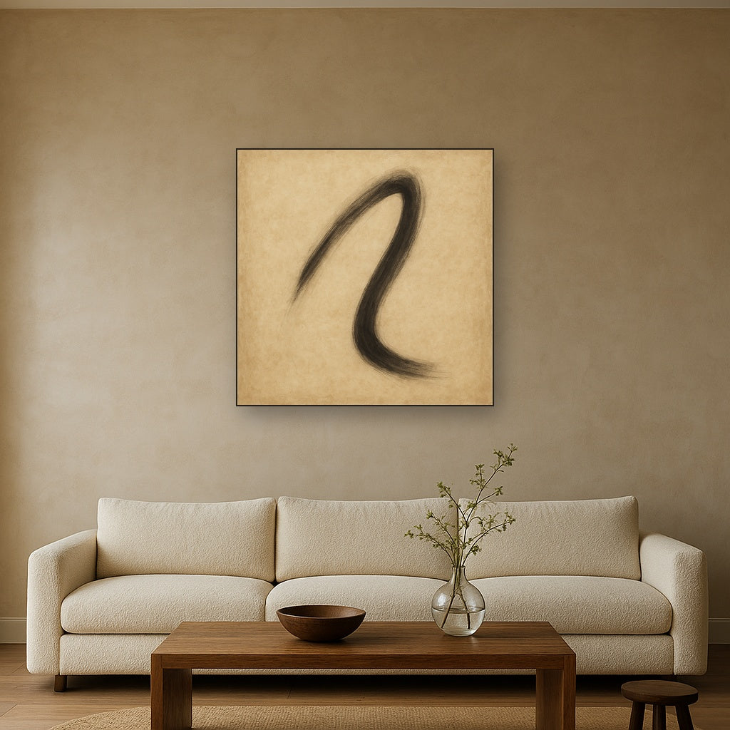 Aged Rice Paper & Charcoal Calligraphic Balance No. 16 Oil Painting - View 2