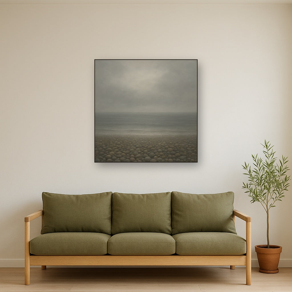 Overcast Coastal Fog & Wet Pebble Shingle No. 16 Oil Painting - View 2