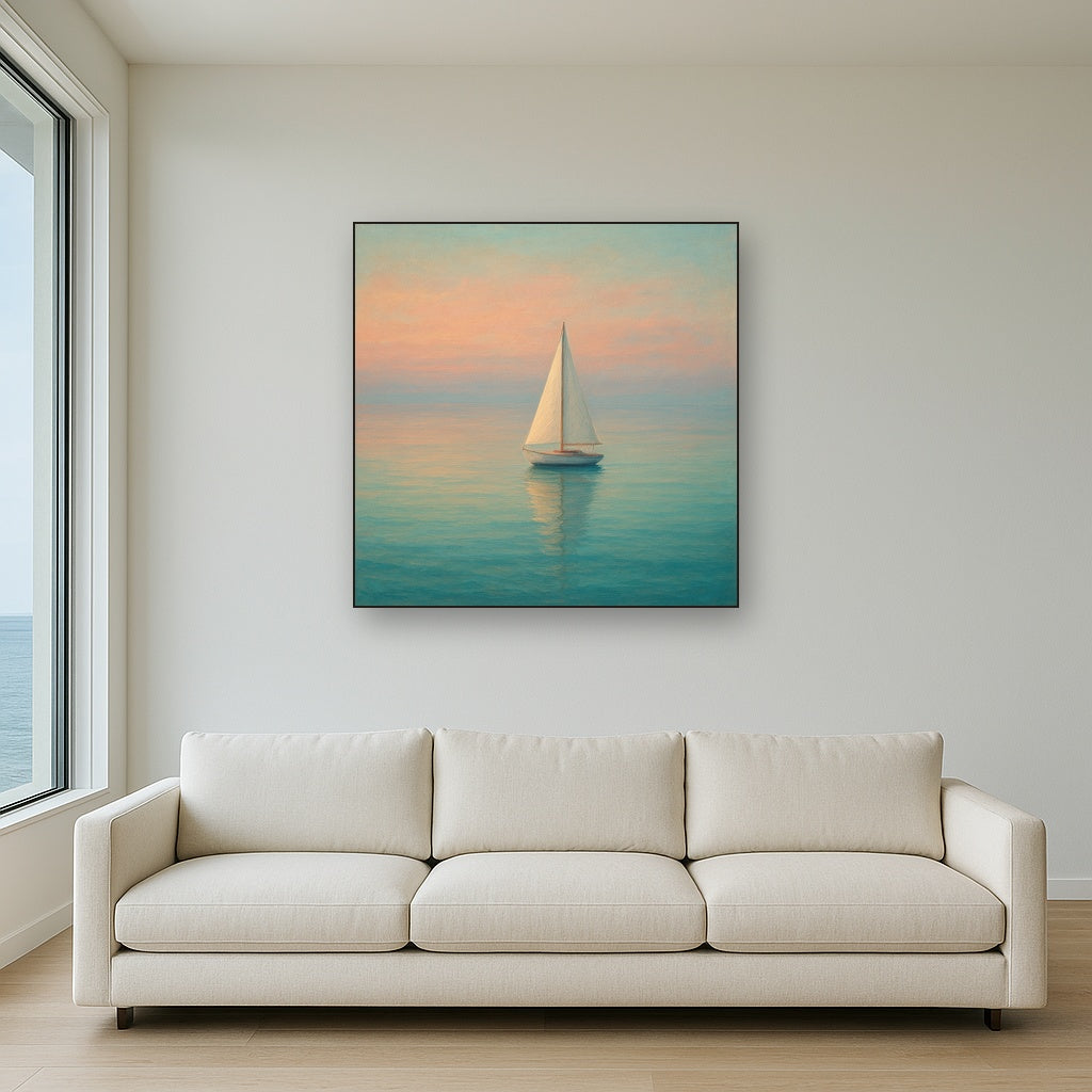 Solitary Sailboat on Vast Glass Horizon No. 10 Fine Art Oil Painting - View 2