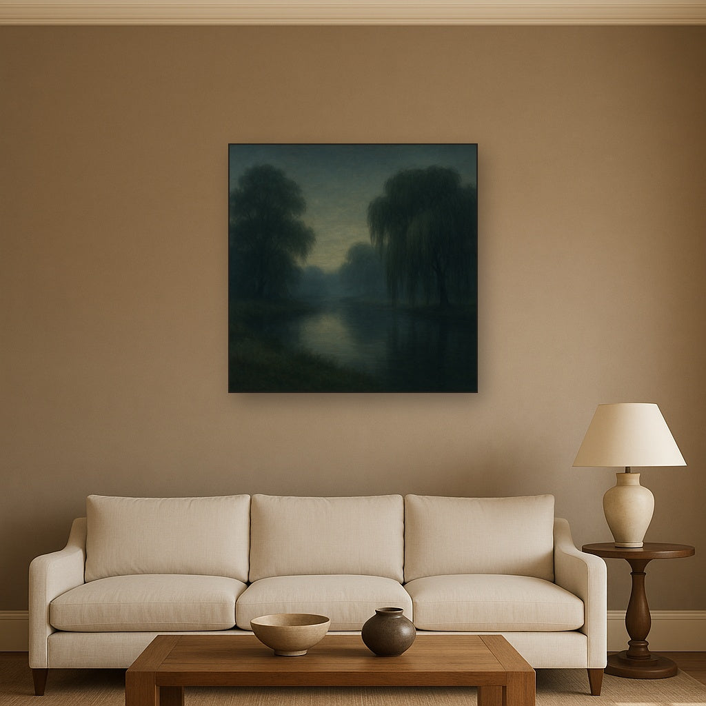 Tranquil Riverbank at Twilight Mist No. 9 Oil Painting - View 2