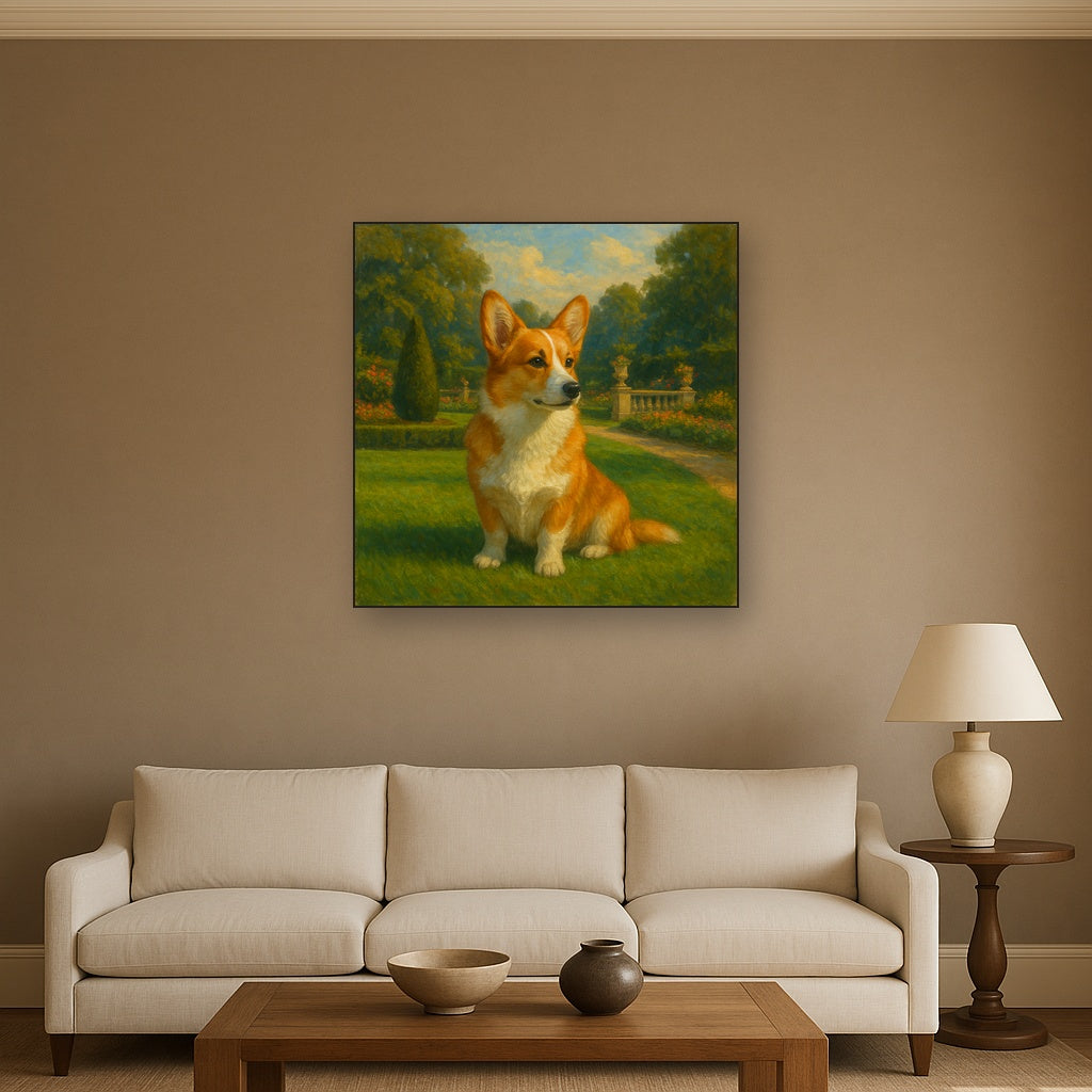 Pembroke Welsh Corgi in Royal English Garden No. 5 Fine Art Oil Painting - View 2