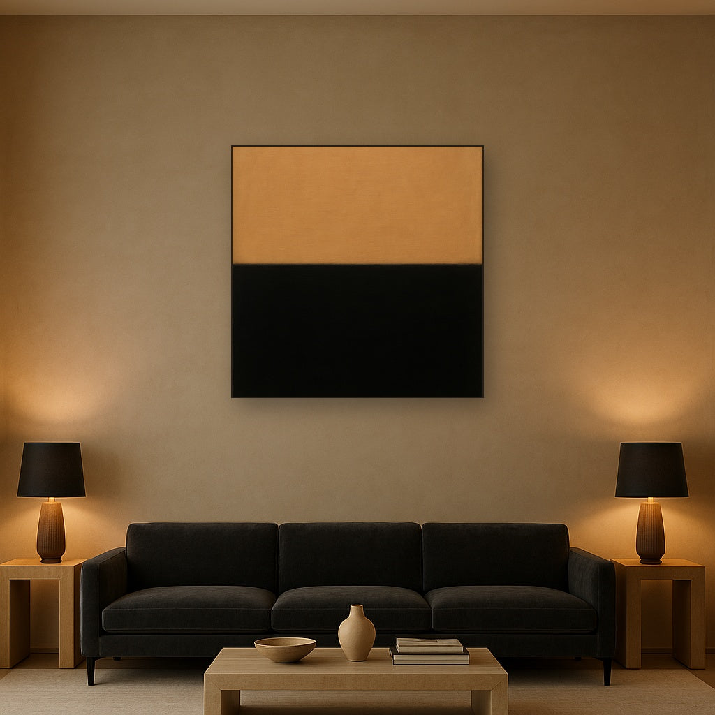 Onyx & Warm Biscuit Horizon No. 9 - Modern Fine Art Oil Painting - View 2