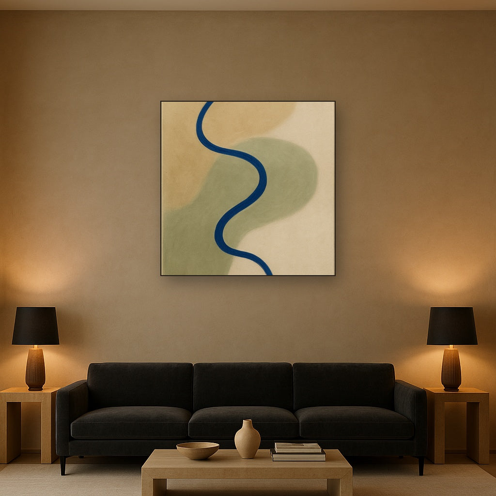 Cobalt Blue & Pale Oat Contour No. 8 - Modern Fine Art Oil Painting - View 2