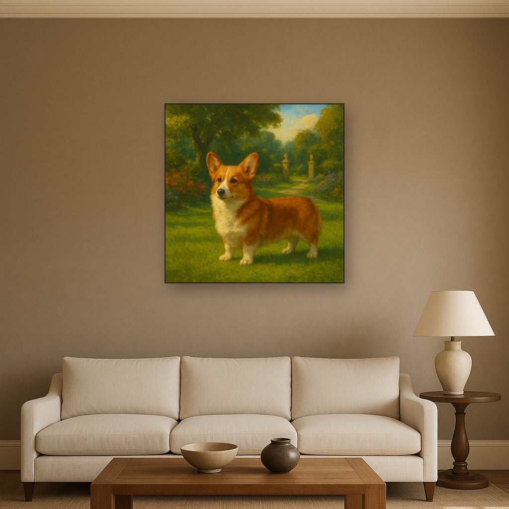 Pembroke Welsh Corgi in Royal English Garden No. 10 Fine Art Oil Painting - View 2