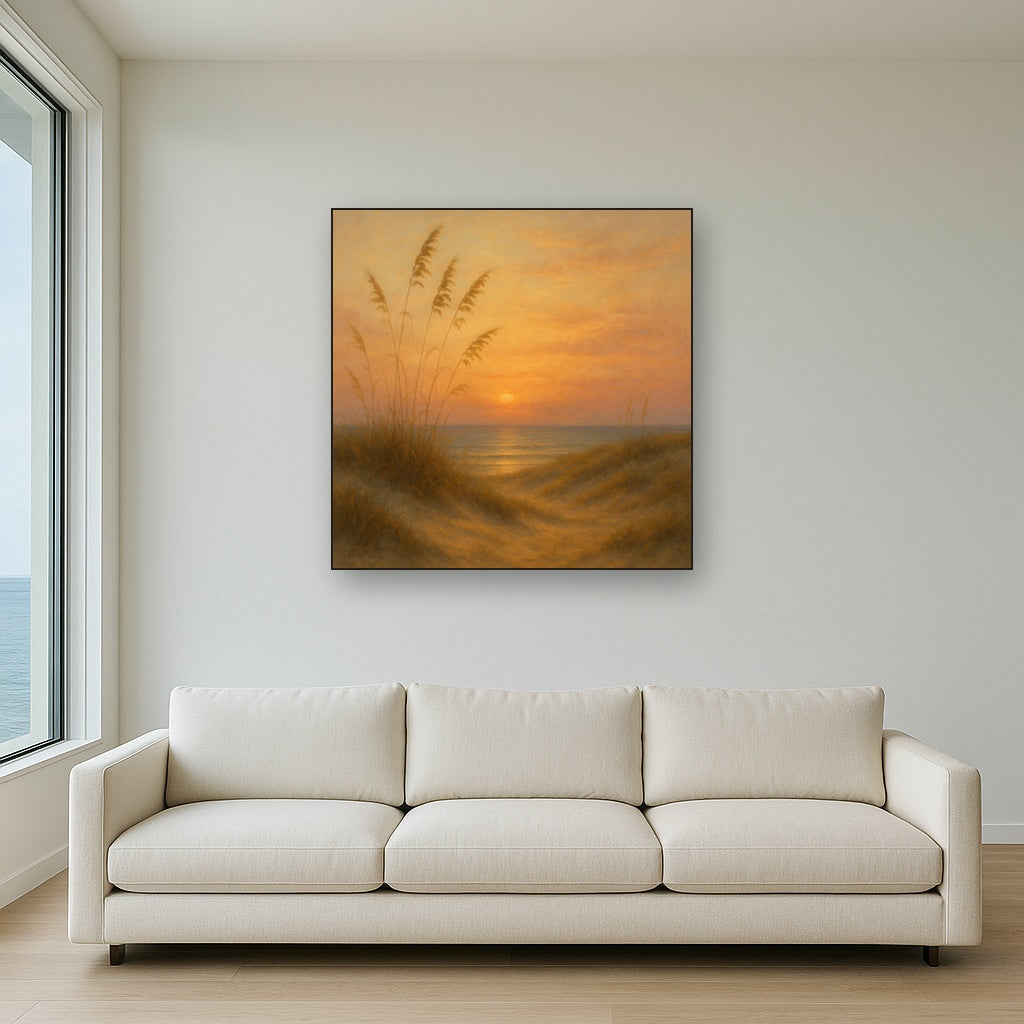 Sea Oats on Rolling Coastal Dunes at Sunset Oil Painting - View 2