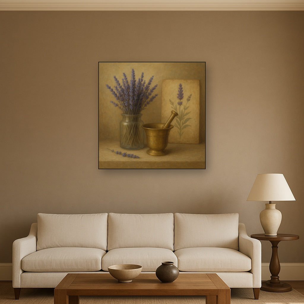 Lavender Herbarium & Mortar Study No. 7 Oil Painting - View 2