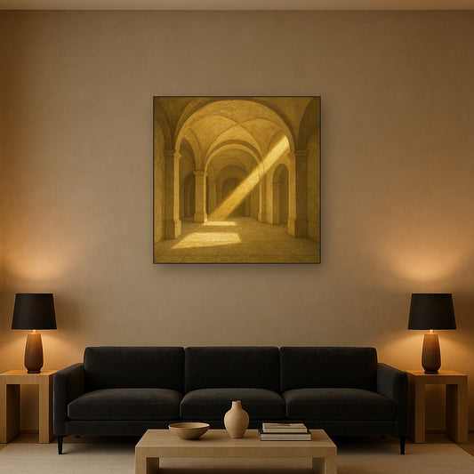 Modernist Vaulted Gallery Light Beam No. 2 Oil Painting - Styled in Modern Living Room